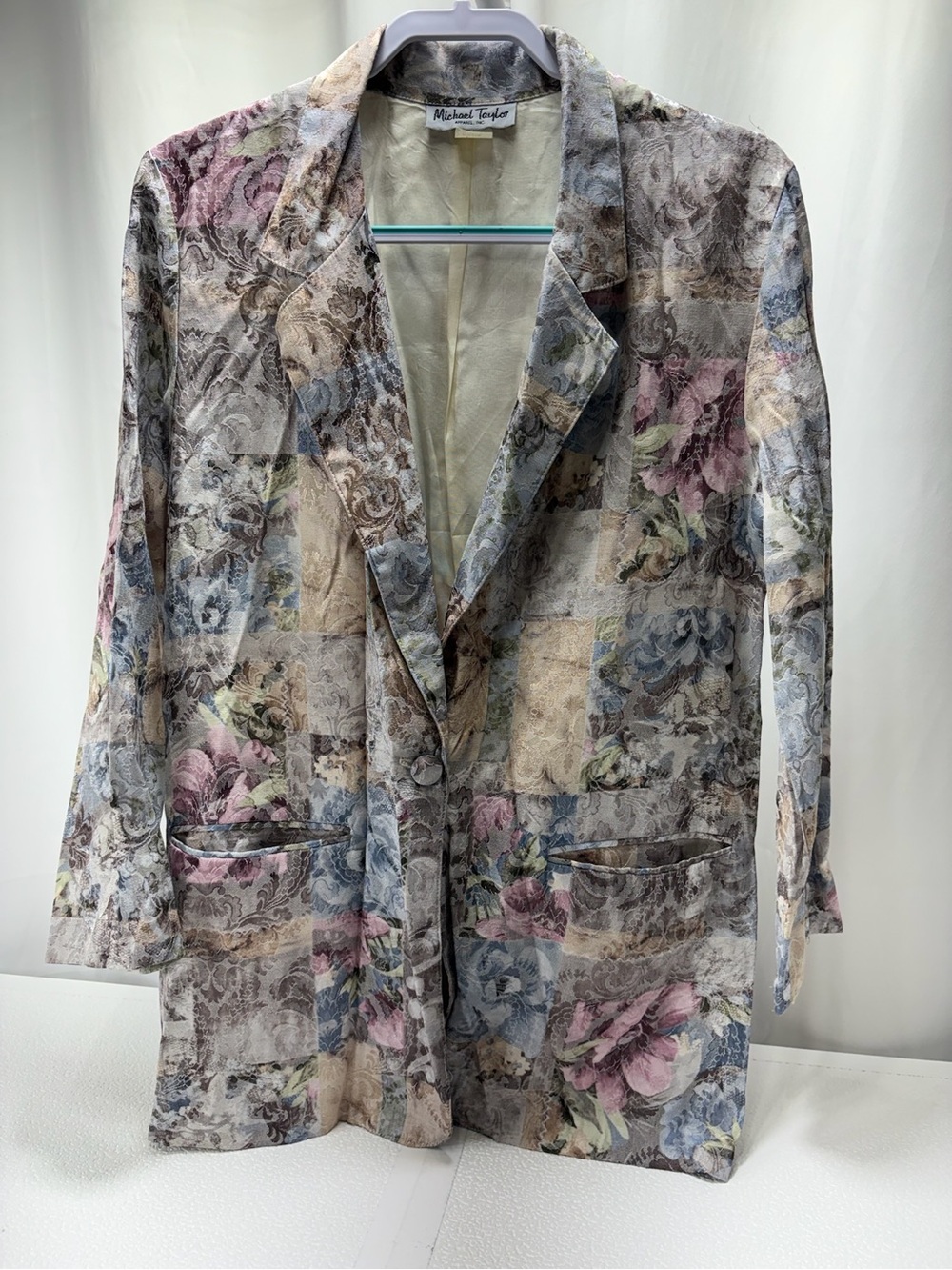 Michael Leslie Floral Patchwork Blazer in Multicolor Pastels 4388